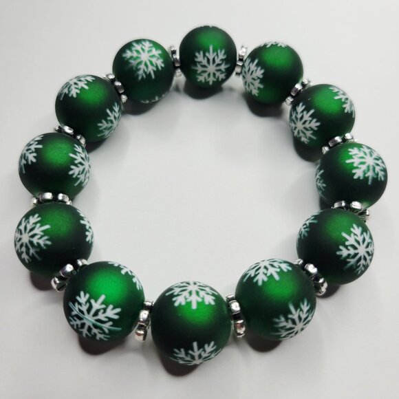 NWT Exclusive Flocked Christmas Stretch Bracelet Christmas Tree Green - Picture 4 of 4